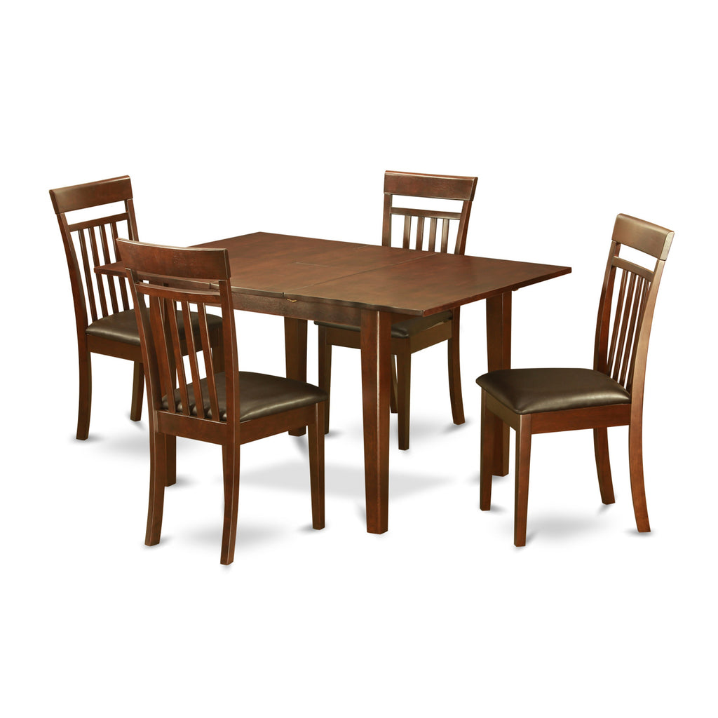 East West Furniture PSCA5-MAH-LC 5 Piece Modern Dining Table Set Includes a Rectangle Wooden Table with Butterfly Leaf and 4 Faux Leather Dining Room Chairs, 32x60 Inch, Mahogany