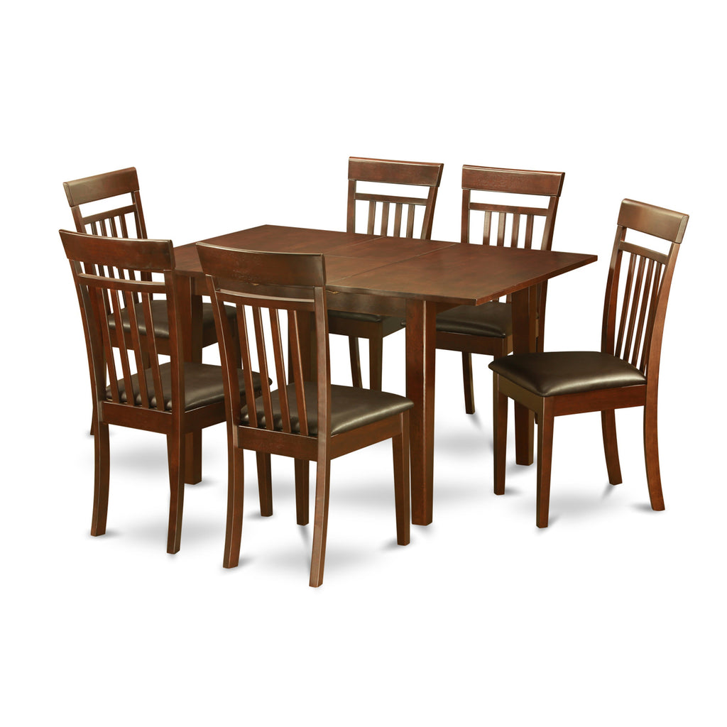 East West Furniture PSCA7-MAH-LC 7 Piece Modern Dining Table Set Consist of a Rectangle Wooden Table with Butterfly Leaf and 6 Faux Leather Dining Room Chairs, 32x60 Inch, Mahogany