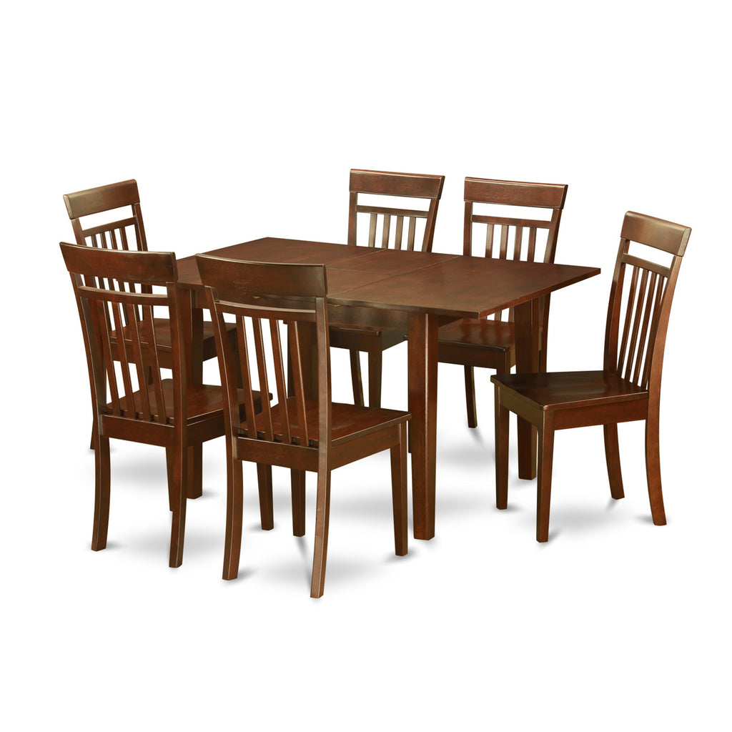 East West Furniture PSCA7-MAH-W 7 Piece Dining Table Set Consist of a Rectangle Dinner Table with Butterfly Leaf and 6 Dining Room Chairs, 32x60 Inch, Mahogany