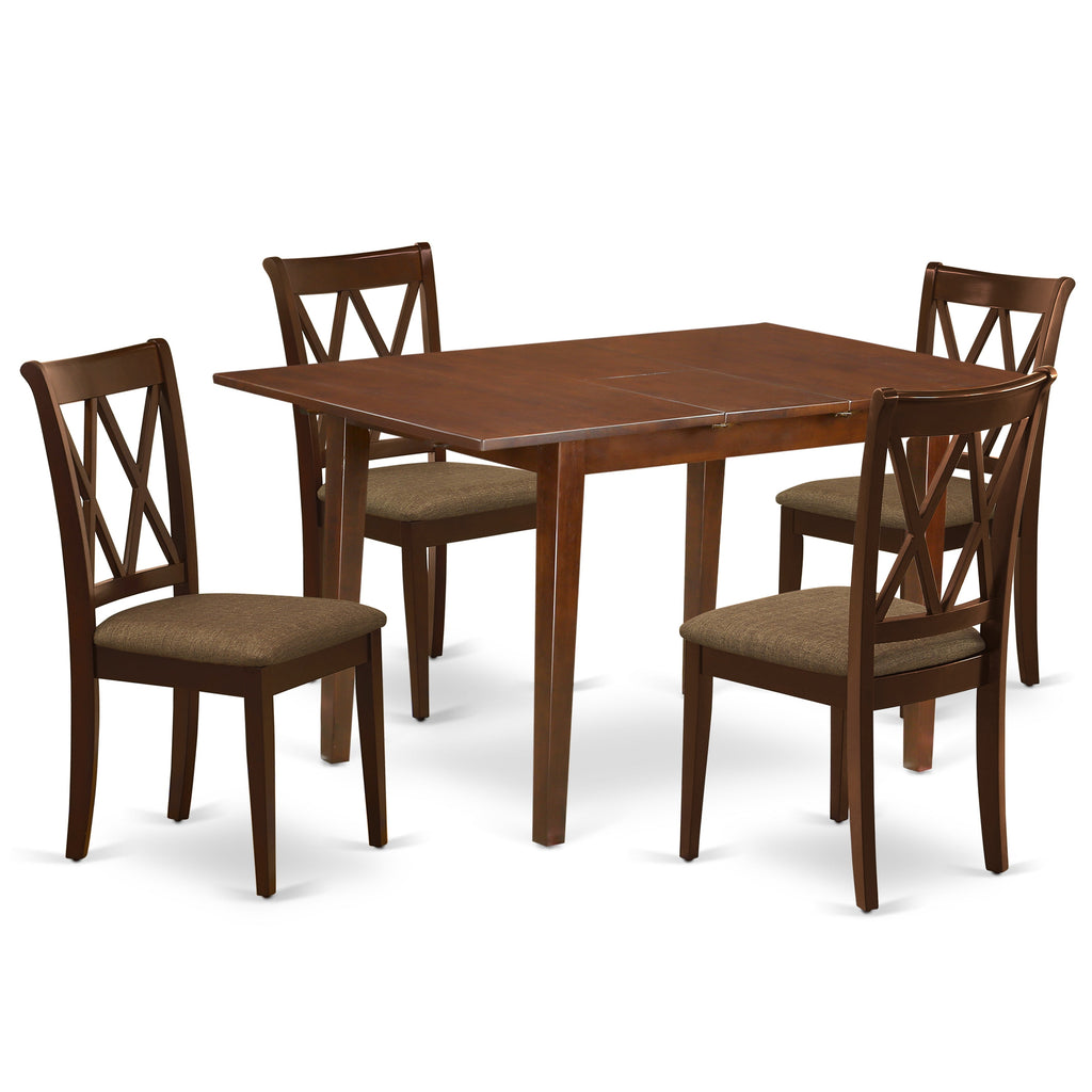 East West Furniture PSCL5-MAH-C 5 Piece Modern Dining Table Set Includes a Rectangle Wooden Table with Butterfly Leaf and 4 Linen Fabric Kitchen Dining Chairs, 32x60 Inch, Mahogany