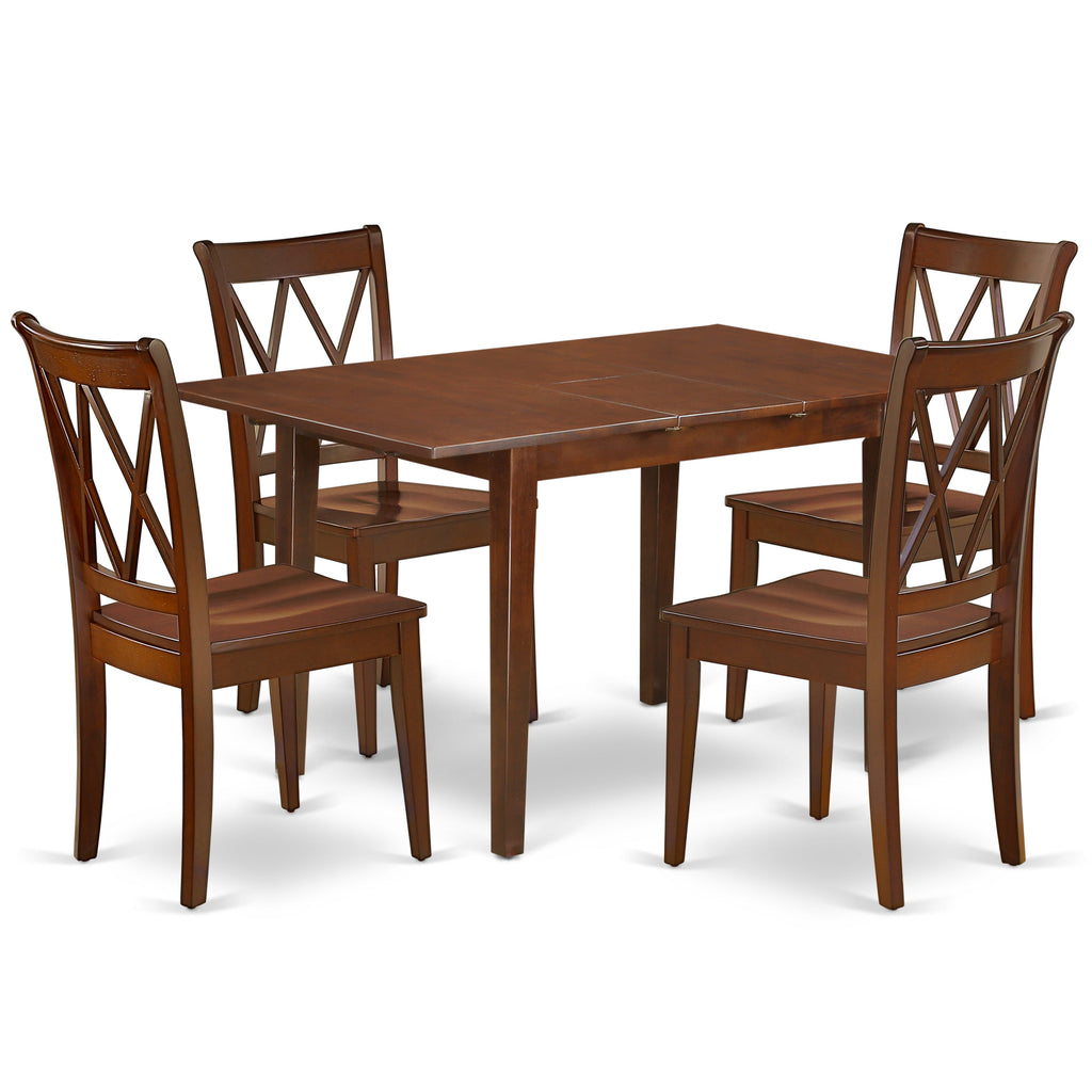 East West Furniture PSCL5-MAH-W 5 Piece Dining Room Table Set Includes a Rectangle Kitchen Table with Butterfly Leaf and 4 Dining Chairs, 32x60 Inch, Mahogany