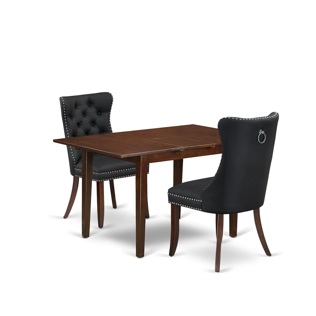 East West Furniture PSDA3-MAH-12 3 Piece Kitchen Table Set Includes a Rectangle Dining Table with Butterfly Leaf and 2 Upholstered Chairs, 32x60 Inch, Mahogany
