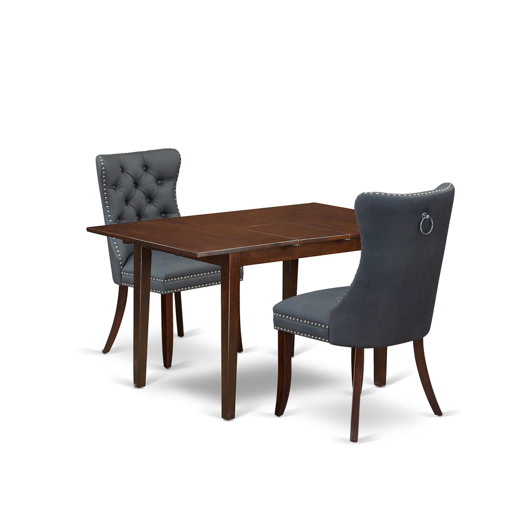 East West Furniture PSDA3-MAH-13 3 Piece Dining Set Consists of a Rectangle Kitchen Table with Butterfly Leaf and 2 Upholstered Chairs, 32x60 Inch, Mahogany