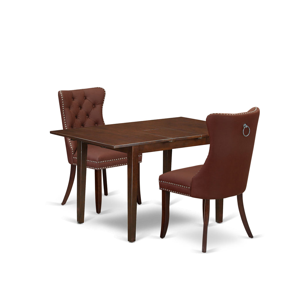 East West Furniture PSDA3-MAH-26 3 Piece Dinette Set Contains a Rectangle Kitchen Table with Butterfly Leaf and 2 Parson Dining Chairs, 32x60 Inch, Mahogany