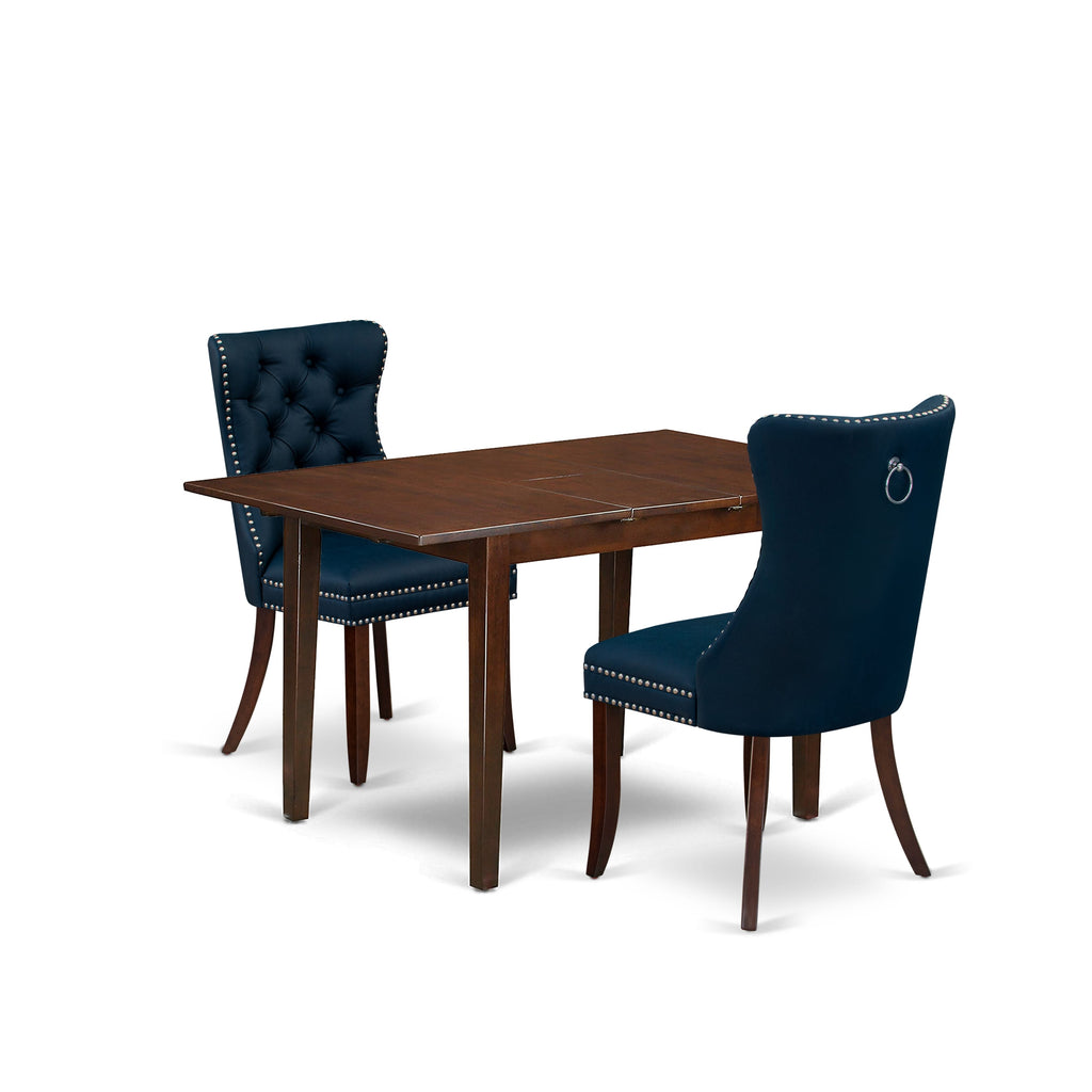 East West Furniture PSDA3-MAH-29 3 Piece Kitchen Table Set Consists of a Rectangle Dining Table with Butterfly Leaf and 2 Padded Chairs, 32x60 Inch, Mahogany