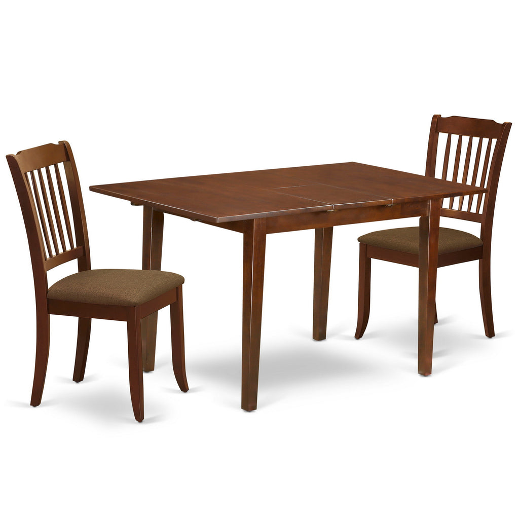 East West Furniture PSDA3-MAH-C 3 Piece Kitchen Table Set Contains a Rectangle Dining Room Table with Butterfly Leaf and 2 Linen Fabric Upholstered Chairs, 32x60 Inch, Mahogany