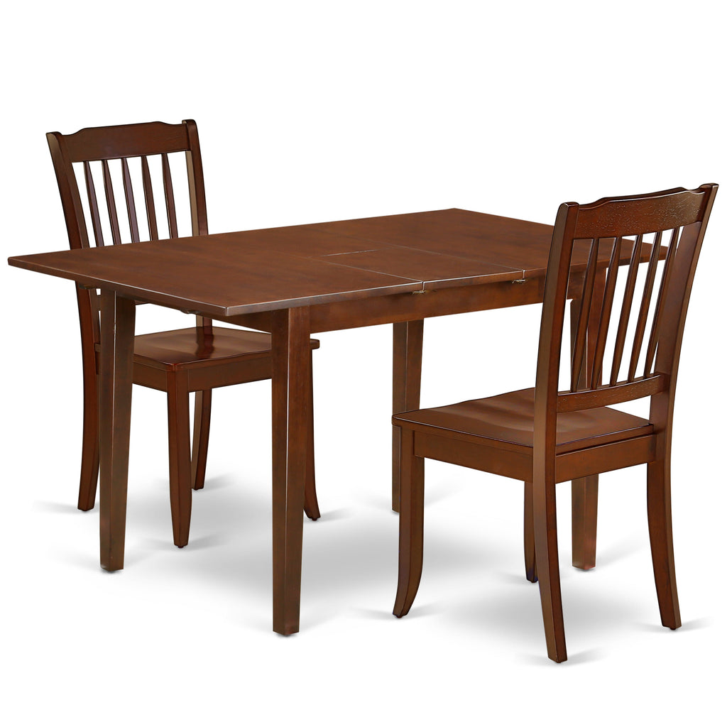 East West Furniture PSDA3-MAH-W 3 Piece Dining Set Contains a Rectangle Dining Table with Butterfly Leaf and 2 Kitchen Chairs, 32x60 Inch, Mahogany