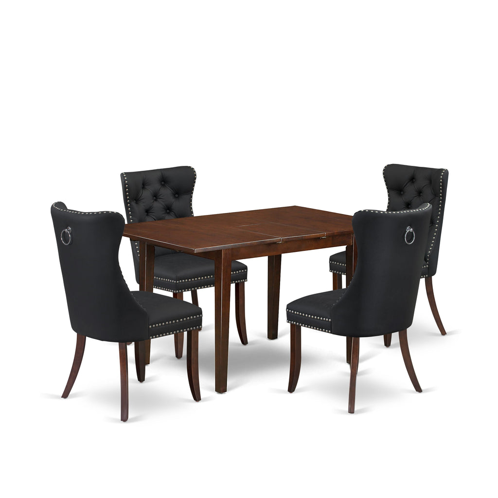 East West Furniture PSDA5-MAH-12 5 Piece Kitchen Table Set Contains a Rectangle Dining Table with Butterfly Leaf and 4 Upholstered Chairs, 32x60 Inch, Mahogany