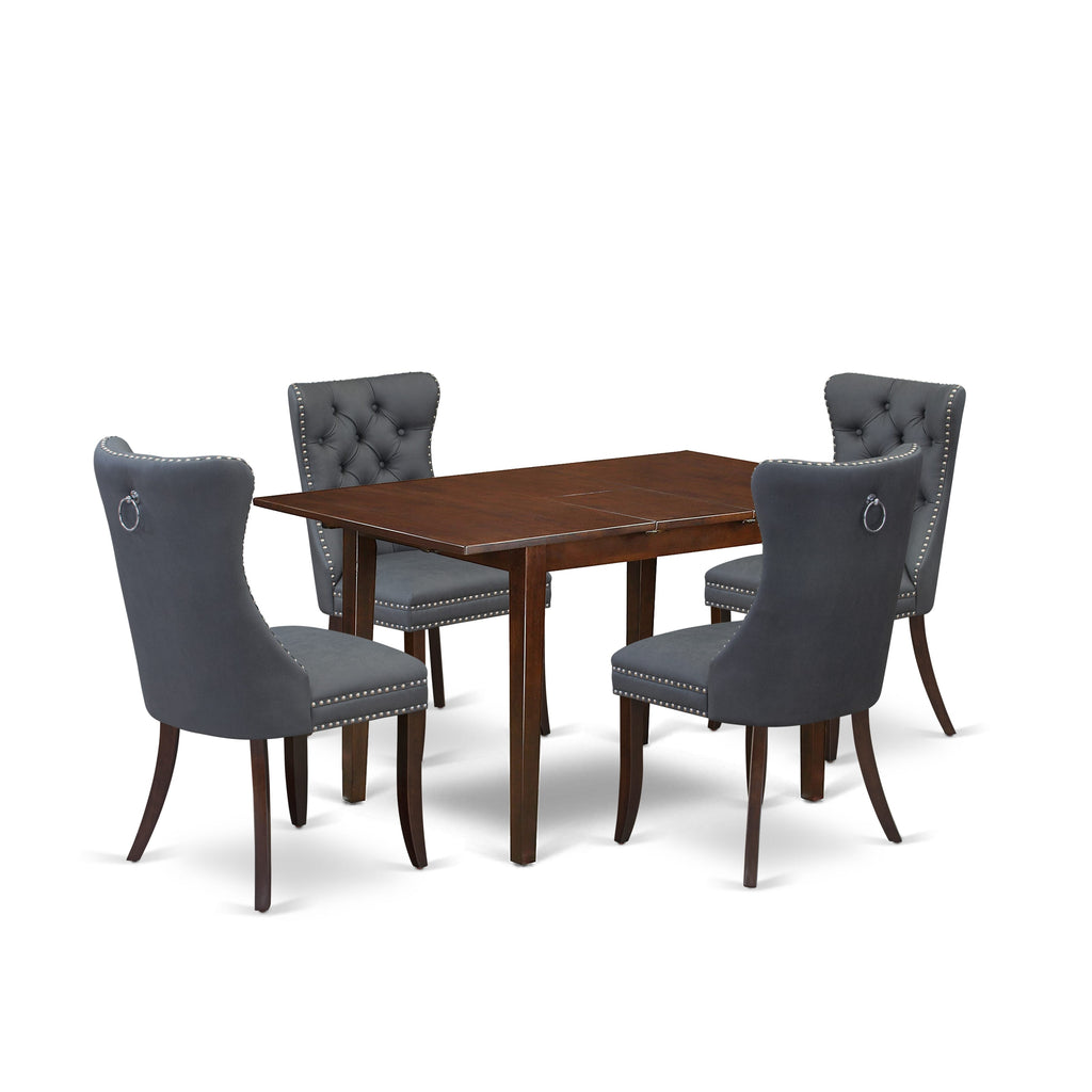 East West Furniture PSDA5-MAH-13 5 Piece Kitchen Table Set Includes a Rectangle Dining Table with Butterfly Leaf and 4 Upholstered Chairs, 32x60 Inch, Mahogany
