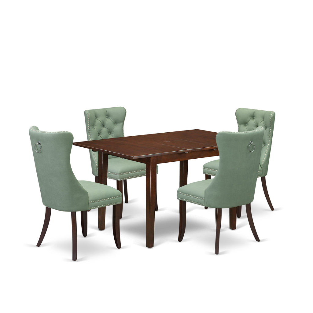 East West Furniture PSDA5-MAH-22 5 Piece Dining Table Set Includes a Rectangle Wooden Table with Butterfly Leaf and 4 Upholstered Chairs, 32x60 Inch, Mahogany