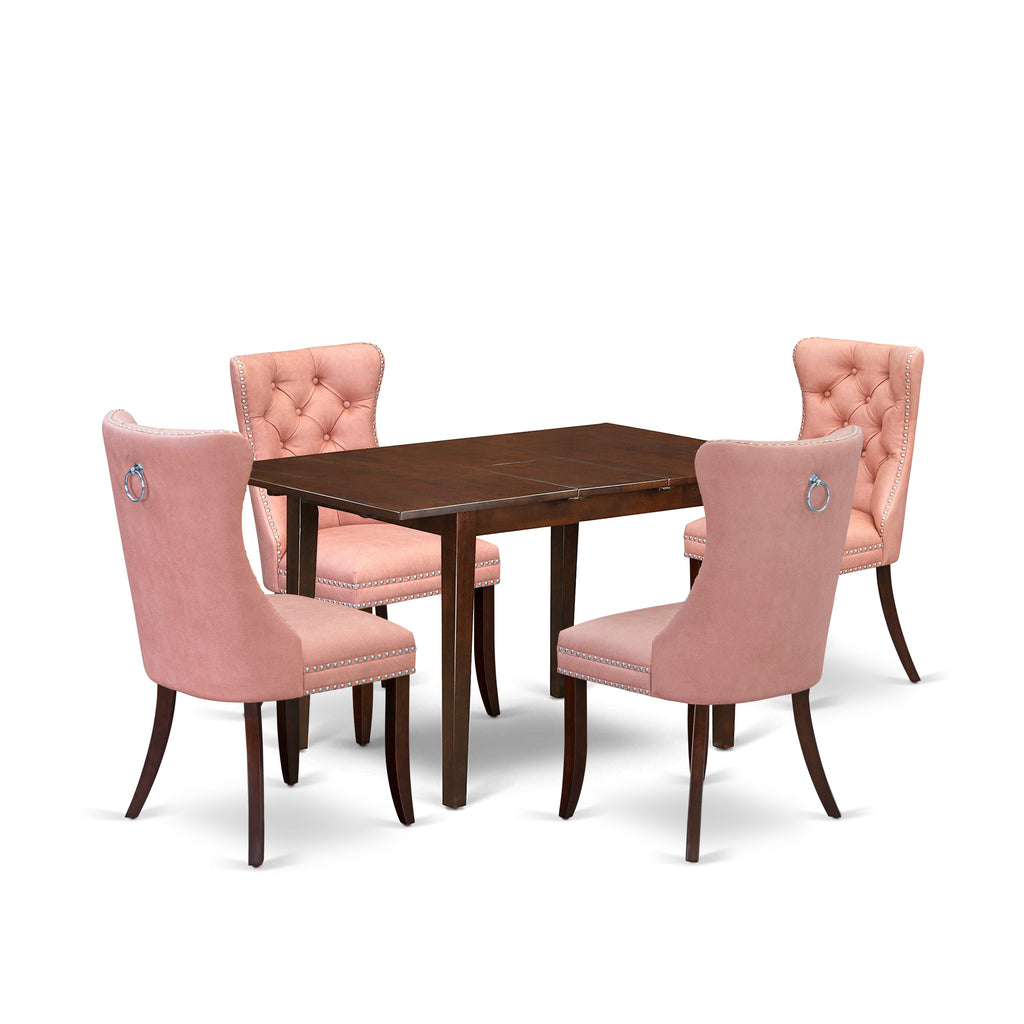 East West Furniture PSDA5-MAH-23 5 Piece Dining Room Set Includes a Rectangle Wooden Table with Butterfly Leaf and 4 Parson Chairs, 32x60 Inch, Mahogany