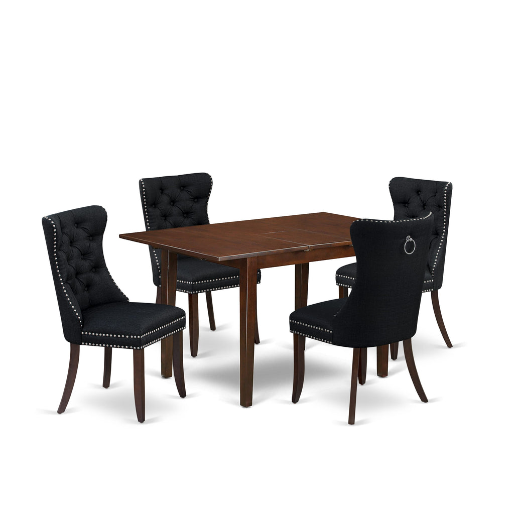East West Furniture PSDA5-MAH-24 5 Piece Kitchen Set Consists of a Rectangle Dining Table with Butterfly Leaf and 4 Upholstered Chairs, 32x60 Inch, Mahogany