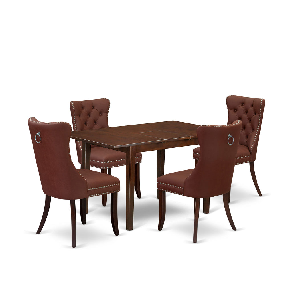 East West Furniture PSDA5-MAH-26 5 Piece Dining Set Consists of a Rectangle Wooden Table with Butterfly Leaf and 4 Upholstered Chairs, 32x60 Inch, Mahogany