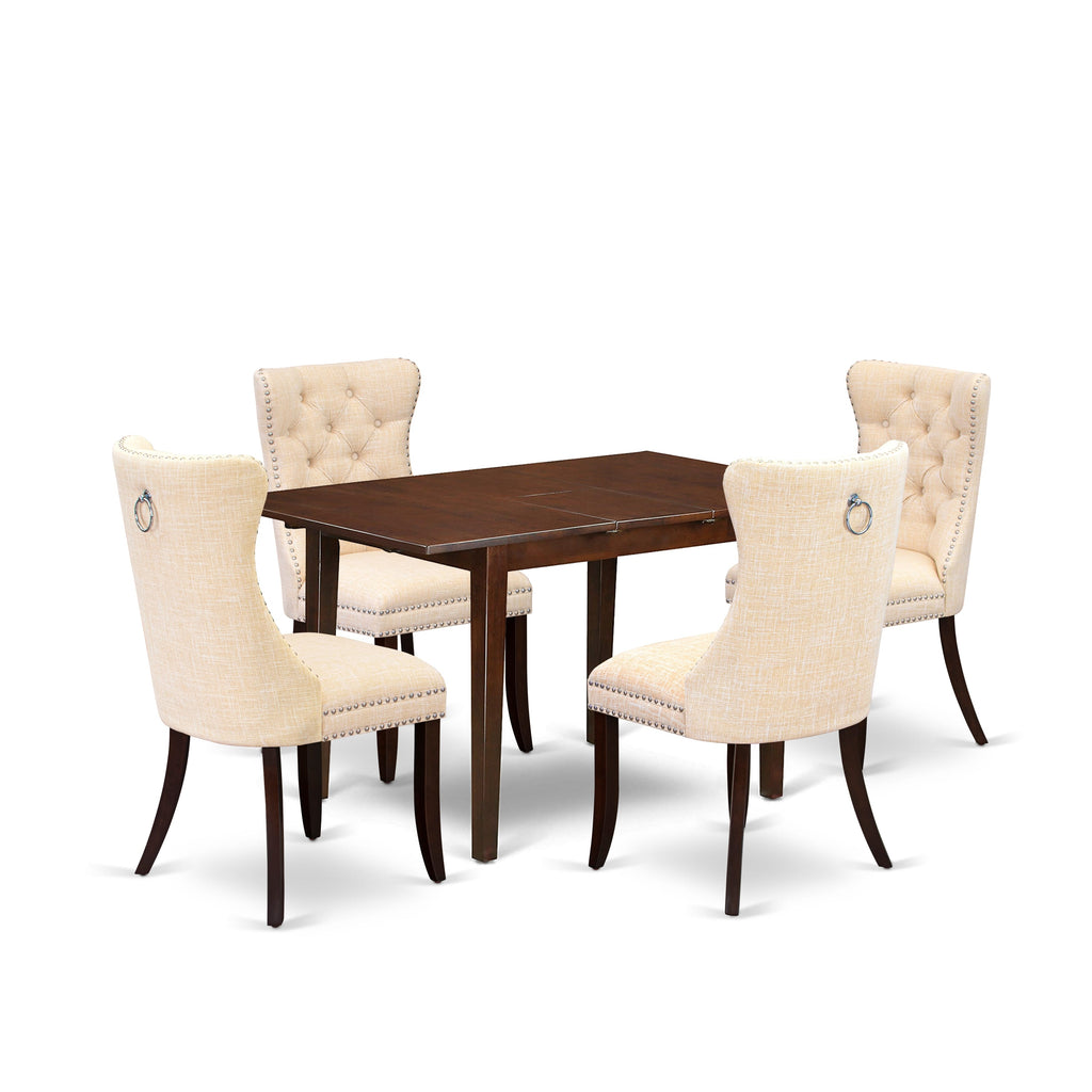 East West Furniture PSDA5-MAH-32 5 Piece Dinette Set Includes a Rectangle Kitchen Table with Butterfly Leaf and 4 Padded Dining Chairs, 32x60 Inch, Mahogany