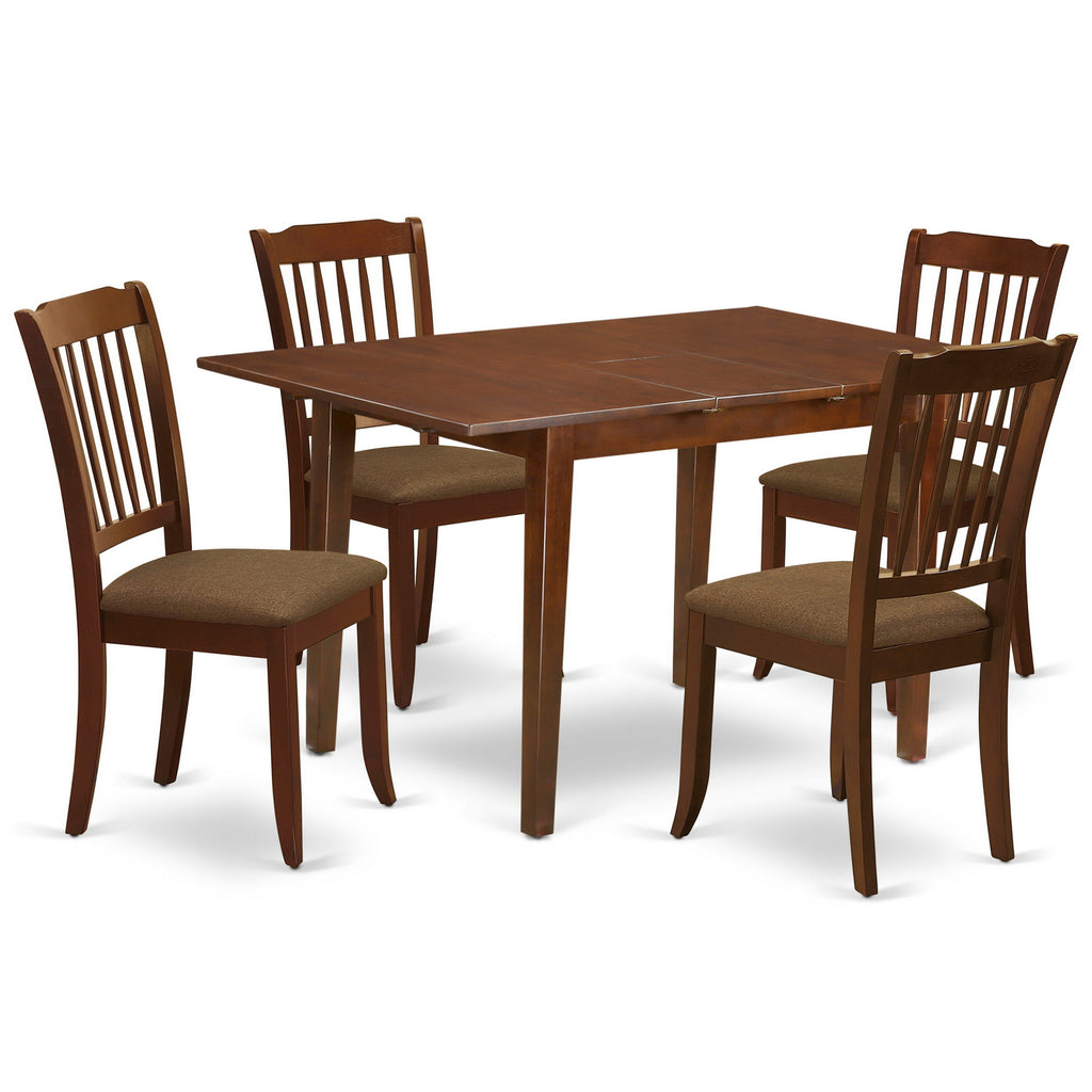 East West Furniture PSDA5-MAH-C 5 Piece Kitchen Table Set for 4 Includes a Rectangle Dining Room Table with Butterfly Leaf and 4 Linen Fabric Upholstered Chairs, 32x60 Inch, Mahogany