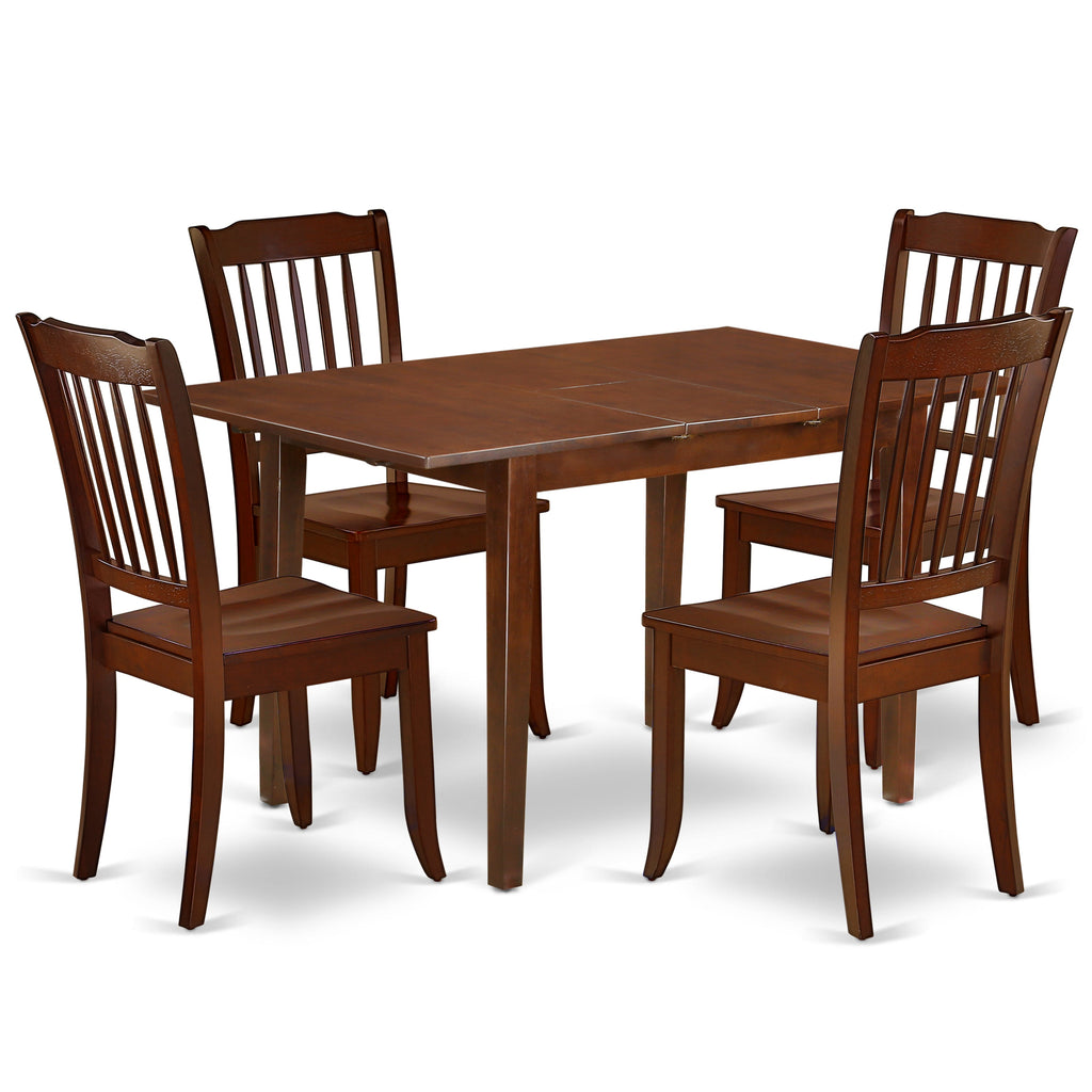 East West Furniture PSDA5-MAH-W 5 Piece Kitchen Table & Chairs Set Includes a Rectangle Dining Room Table with Butterfly Leaf and 4 Dining Chairs, 32x60 Inch, Mahogany