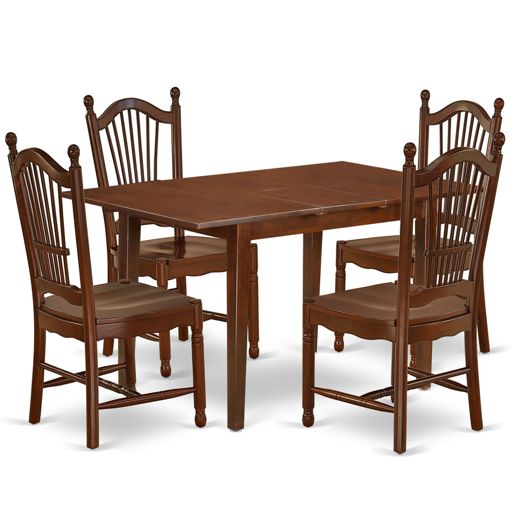 East West Furniture PSDO5-MAH-W 5 Piece Dining Table Set for 4 Includes a Rectangle Kitchen Table with Butterfly Leaf and 4 Kitchen Dining Chairs, 32x60 Inch, Mahogany