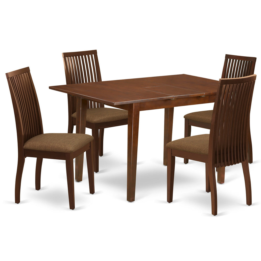 East West Furniture PSIP5-MAH-C 5 Piece Dining Table Set for 4 Includes a Rectangle Kitchen Table with Butterfly Leaf and 4 Linen Fabric Kitchen Dining Chairs, 32x60 Inch, Mahogany