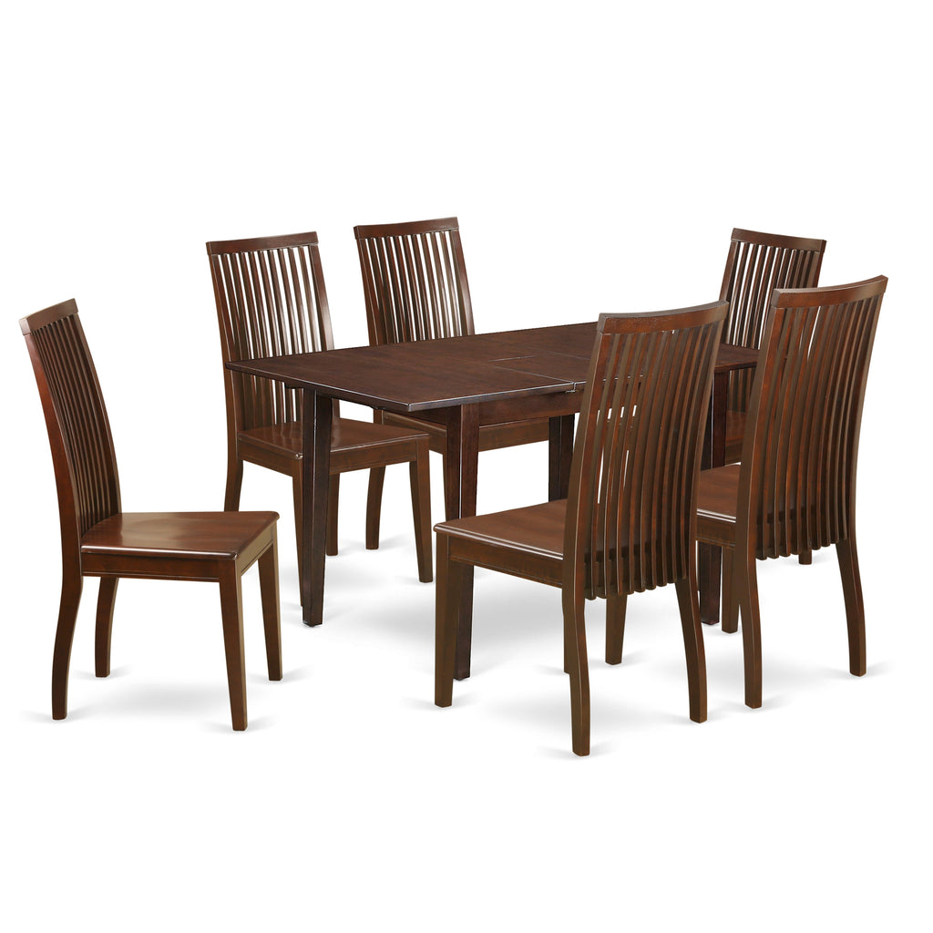 East West Furniture PSIP7-MAH-W 7 Piece Kitchen Table Set Consist of a Rectangle Dining Table with Butterfly Leaf and 6 Dining Room Chairs, 32x60 Inch, Mahogany