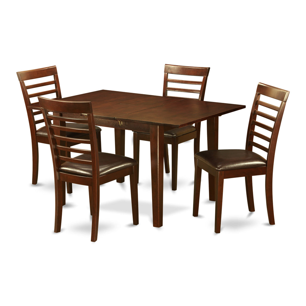 East West Furniture PSML5-MAH-LC 5 Piece Kitchen Table Set for 4 Includes a Rectangle Dining Room Table with Butterfly Leaf and 4 Faux Leather Upholstered Chairs, 32x60 Inch, Mahogany