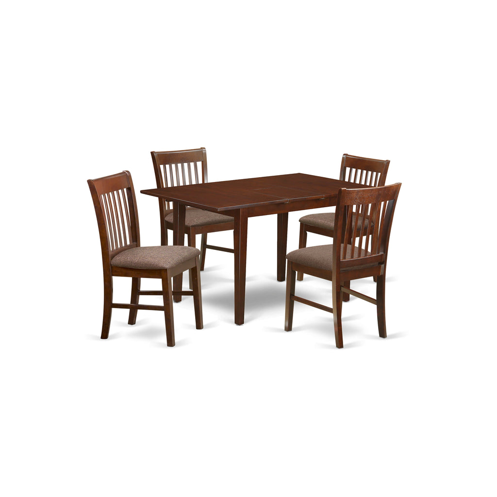 East West Furniture PSNO5-MAH-C 5 Piece Kitchen Table & Chairs Set Includes a Rectangle Dining Table with Butterfly Leaf and 4 Linen Fabric Dining Room Chairs, 32x60 Inch, Mahogany