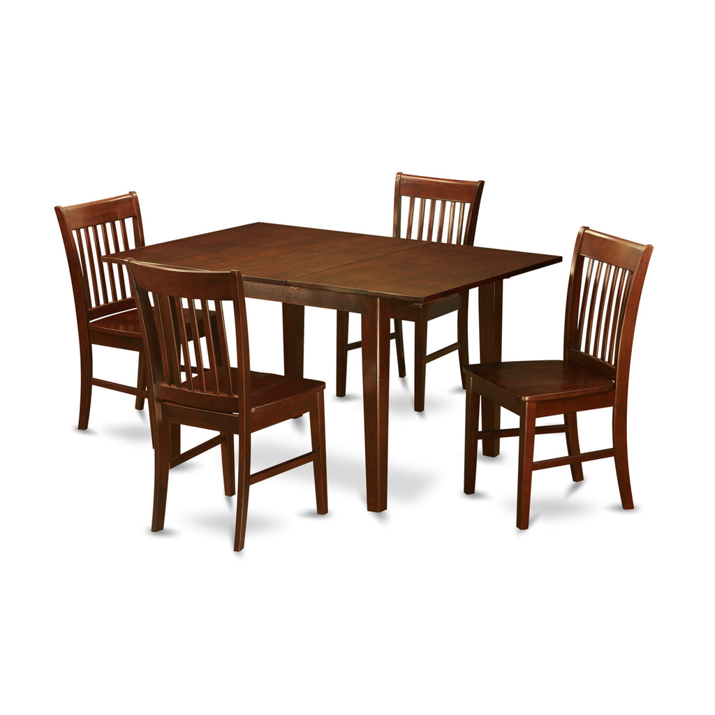 East West Furniture PSNO5-MAH-W 5 Piece Dining Table Set for 4 Includes a Rectangle Kitchen Table with Butterfly Leaf and 4 Dining Room Chairs, 32x60 Inch, Mahogany