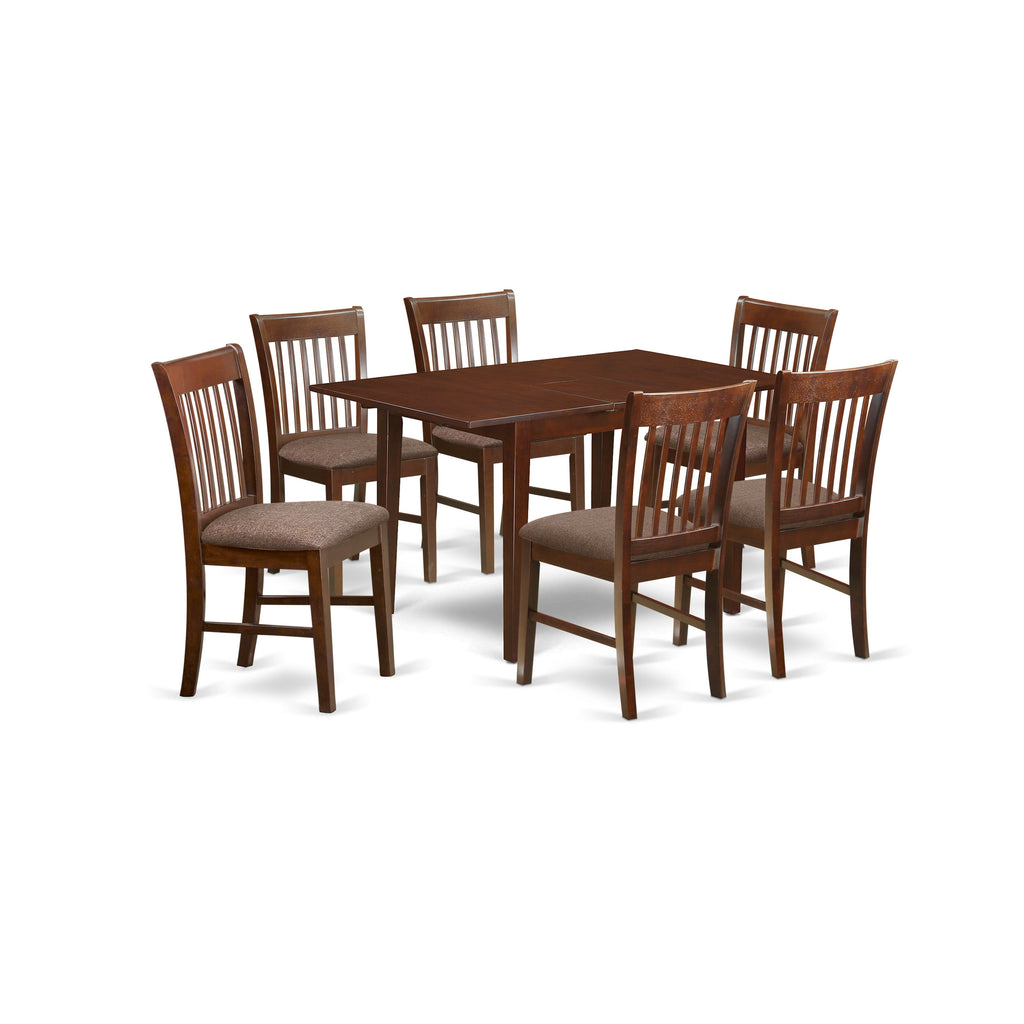 East West Furniture PSNO7-MAH-C 7 Piece Dining Room Furniture Set Consist of a Rectangle Wooden Table with Butterfly Leaf and 6 Linen Fabric Upholstered Chairs, 32x60 Inch, Mahogany