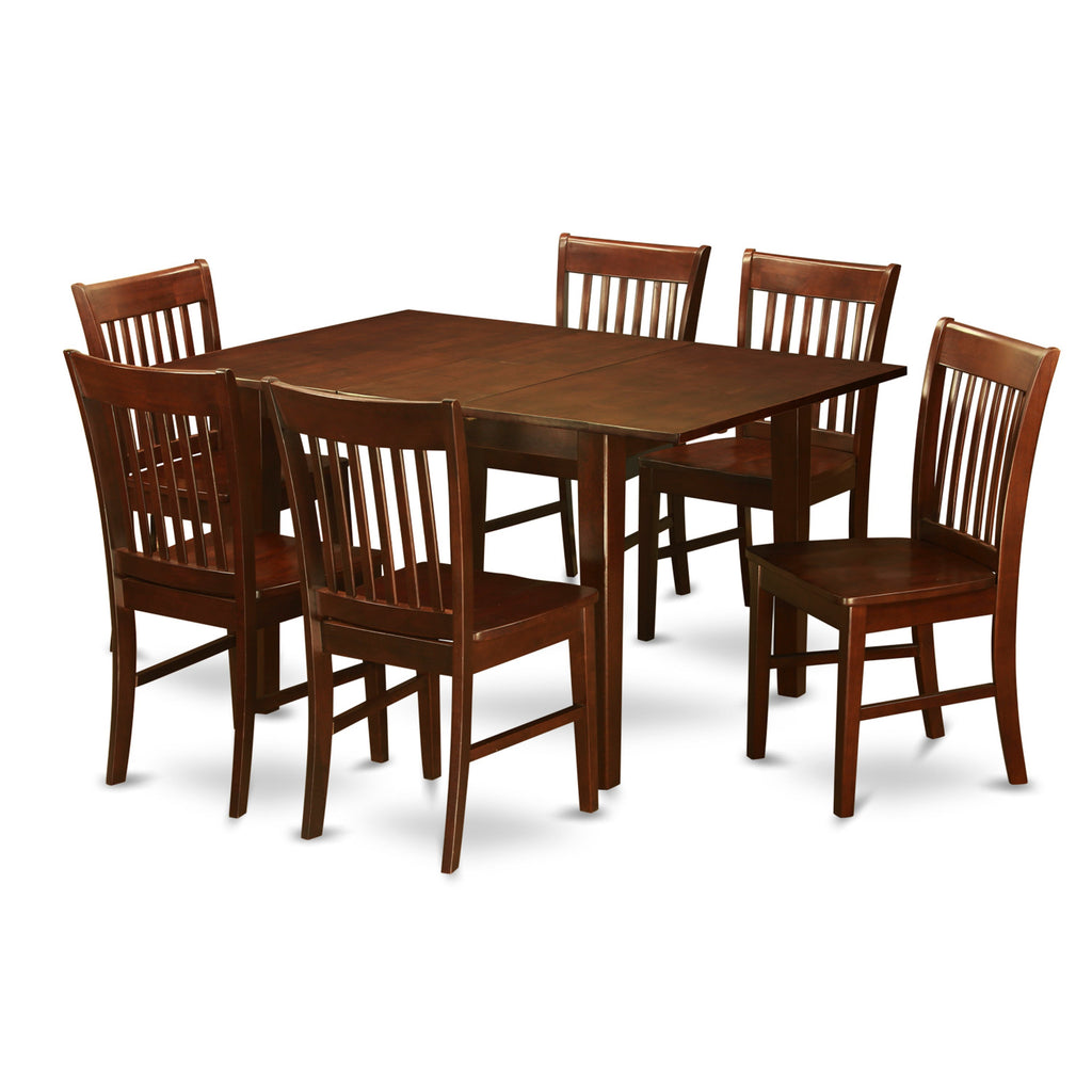 East West Furniture PSNO7-MAH-W 7 Piece Dining Table Set Consist of a Rectangle Dining Room Table with Butterfly Leaf and 6 Wooden Seat Chairs, 32x60 Inch, Mahogany