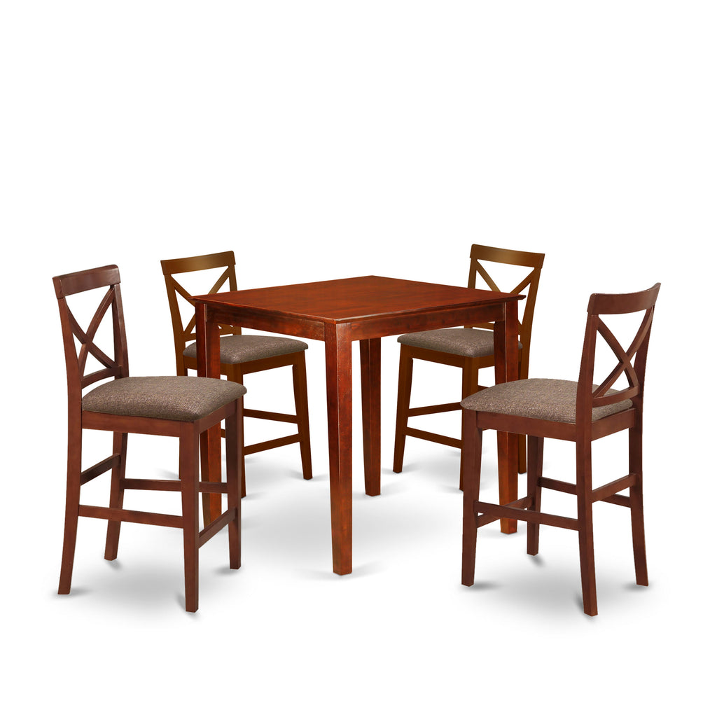 East West Furniture PUBS5-BRN-C 5 Piece Counter Height Pub Set Includes a Square Dining Table and 4 Linen Fabric Kitchen Dining Chairs, 36x36 Inch, Brown