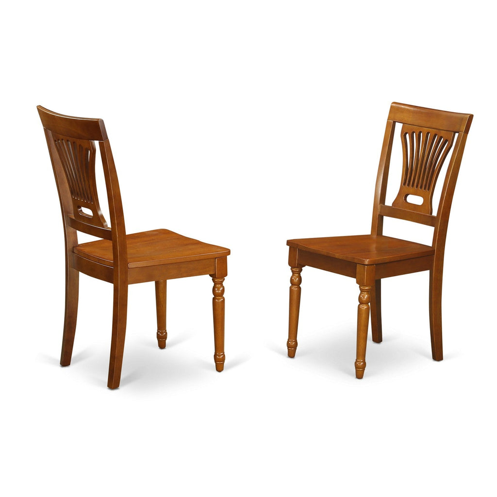 East West Furniture PVC-SBR-W Plainville Dining Chairs - Stylish Back Wood Seat Kitchen Chairs, Set of 2, Saddle Brown