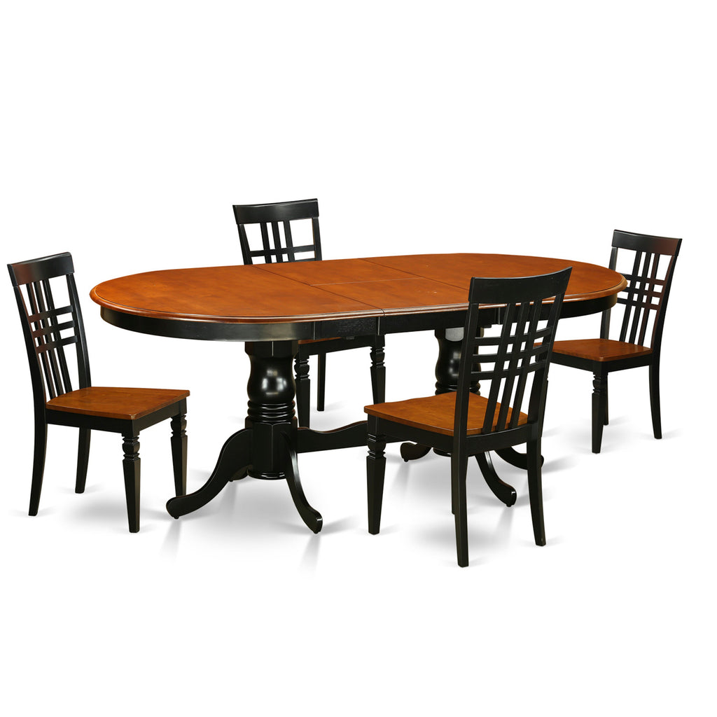 East West Furniture PVLG5-BCH-W 5 Piece Modern Dining Table Set Includes an Oval Wooden Table with Butterfly Leaf and 4 Dining Chairs, 42x78 Inch, Black & Cherry