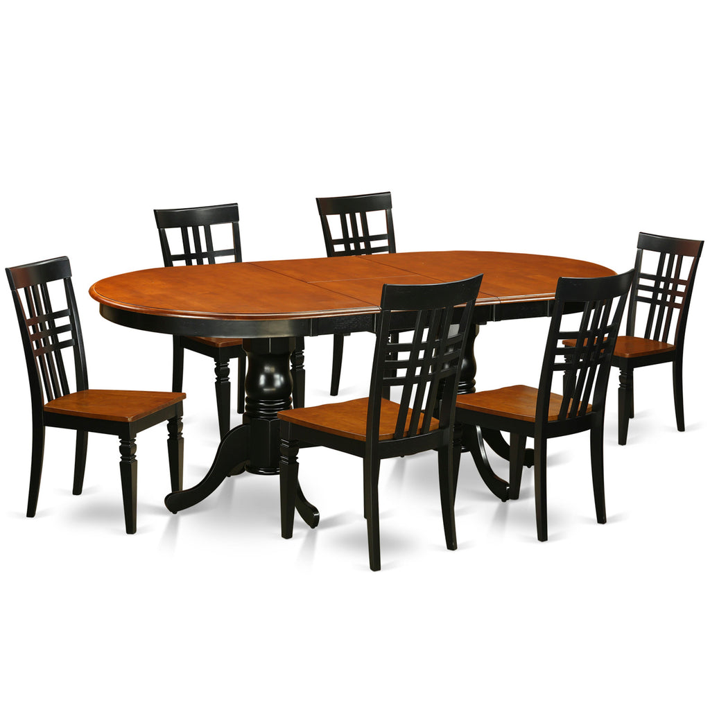 East West Furniture PVLG7-BCH-W 7 Piece Dining Table Set Consist of an Oval Dining Room Table with Butterfly Leaf and 6 Wooden Seat Chairs, 42x78 Inch, Black & Cherry