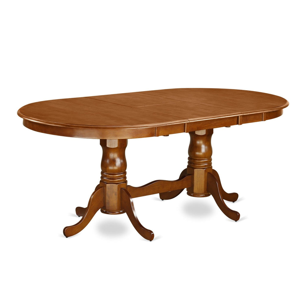 East West Furniture PVT-SBR-TP Plainville Kitchen Table - an Oval Dining Table Top with Butterfly Leaf & Double Pedestal Base, 42x78 Inch, Saddle Brown