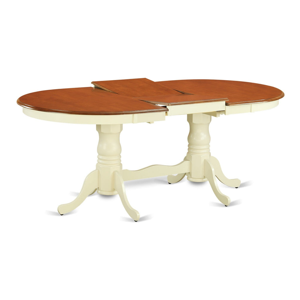 East West Furniture PLKE7-WHI-W 7 Piece Modern Dining Table Set Consist of an Oval Wooden Table with Butterfly Leaf and 6 Dining Chairs, 42x78 Inch, Buttermilk & Cherry