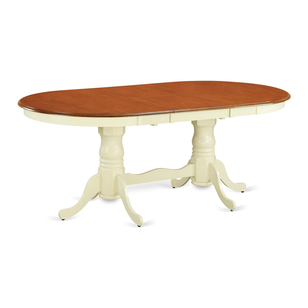 East West Furniture PVT-WHI-TP Plainville Kitchen Dining Table - an Oval Wooden Table Top with Butterfly Leaf & Double Pedestal Base, 42x78 Inch, Buttermilk & Cherry