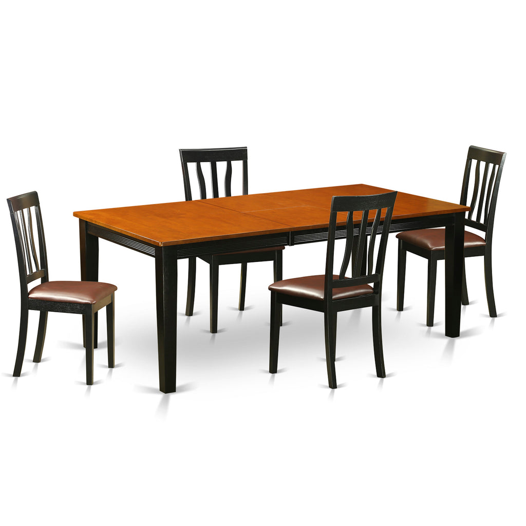 East West Furniture QUAN5-BCH-LC 5 Piece Dining Set Includes a Rectangle Dining Room Table with Butterfly Leaf and 4 Faux Leather Upholstered Chairs, 40x78 Inch, Black & Cherry