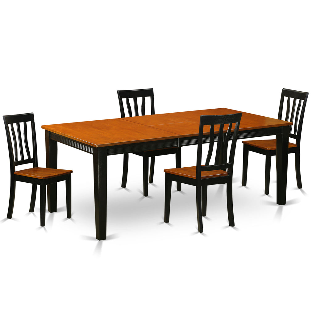 East West Furniture QUAN5-BCH-W 5 Piece Dining Room Table Set Includes a Rectangle Kitchen Table with Butterfly Leaf and 4 Dining Chairs, 40x78 Inch, Black & Cherry