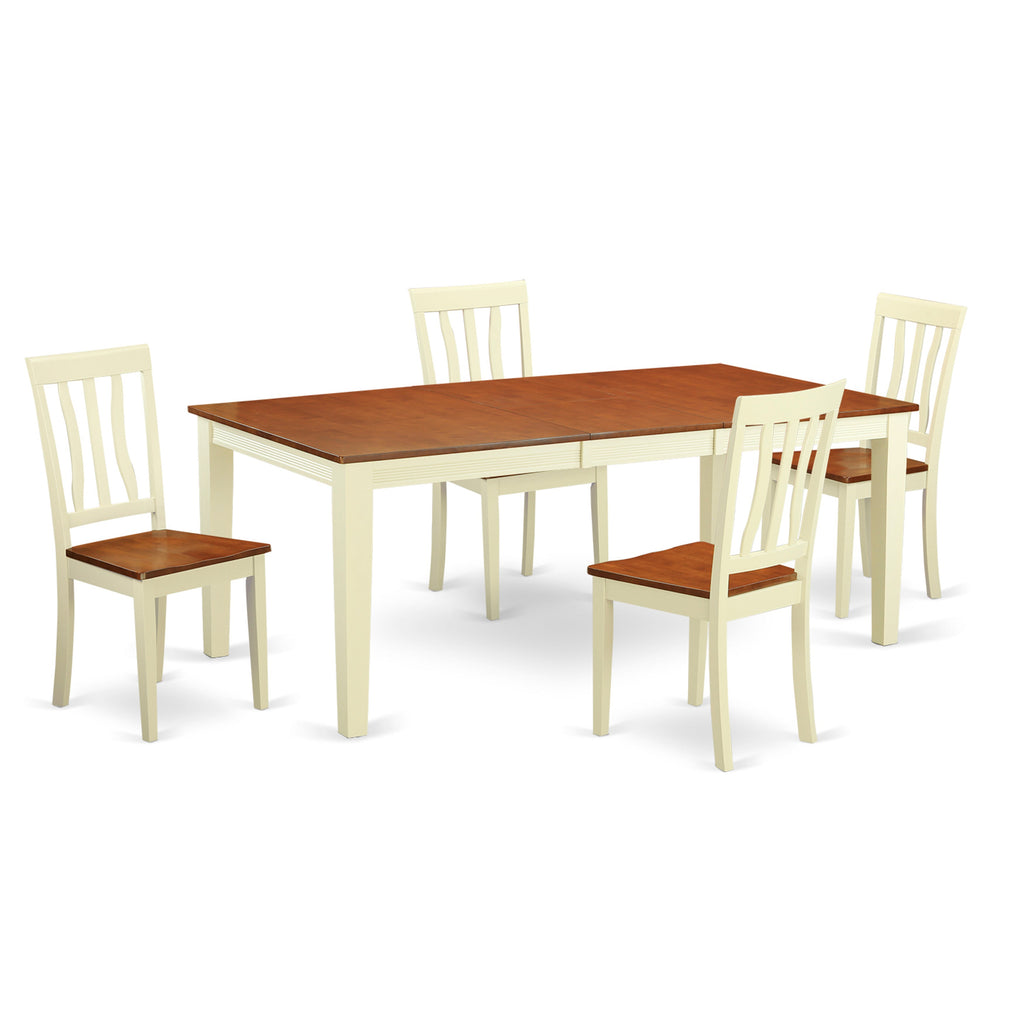 East West Furniture QUAN5-WHI-W 5 Piece Dining Room Furniture Set Includes a Rectangle Wooden Table with Butterfly Leaf and 4 Kitchen Dining Chairs, 40x78 Inch, Buttermilk & Cherry