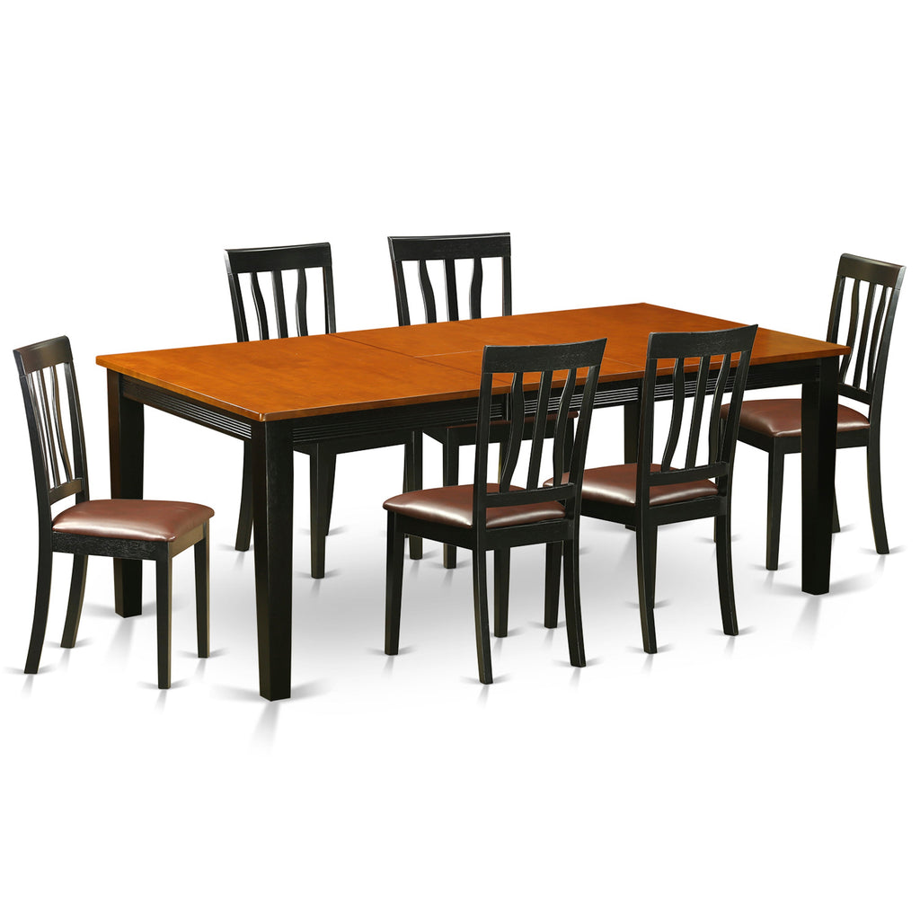 East West Furniture QUAN7-BCH-LC 7 Piece Kitchen Table & Chairs Set Consist of a Rectangle Butterfly Leaf Dining Table and 6 Faux Leather Upholstered Chairs, 40x78 Inch, Black & Cherry