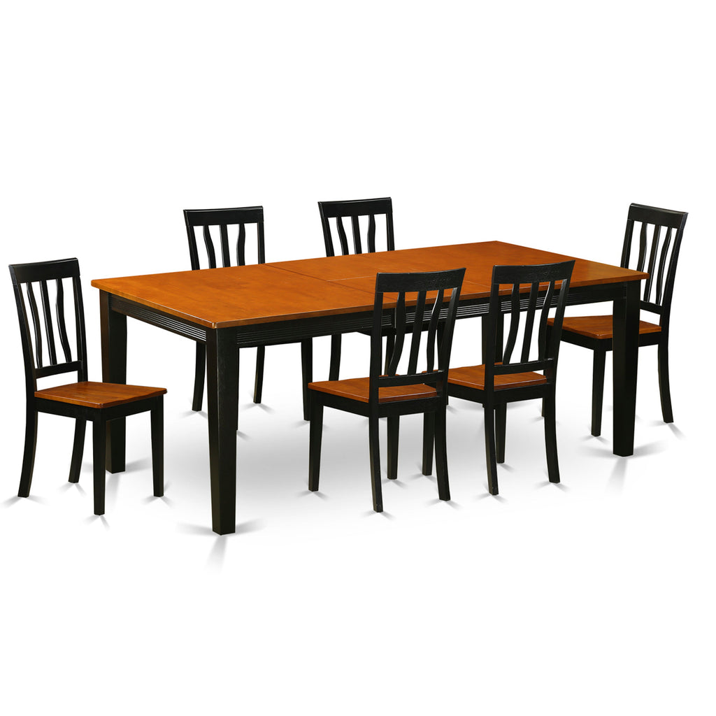 East West Furniture QUAN7-BCH-W 7 Piece Dining Table Set Consist of a Rectangle Wooden Table with Butterfly Leaf and 6 Dining Room Chairs, 40x78 Inch, Black & Cherry