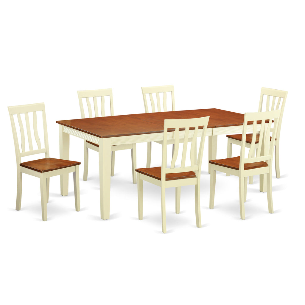 East West Furniture QUAN7-WHI-W 7 Piece Dining Table Set Consist of a Rectangle Dinner Table with Butterfly Leaf and 6 Dining Room Chairs, 40x78 Inch, Buttermilk & Cherry