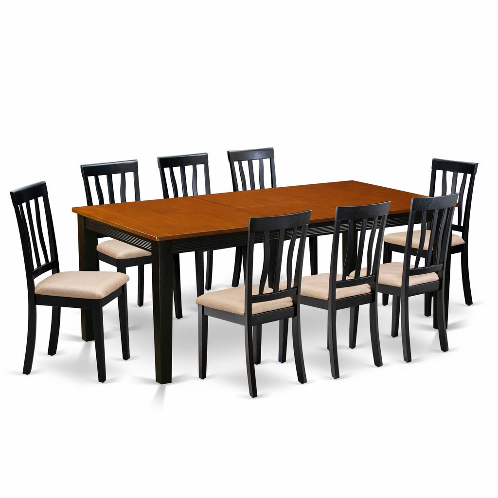 East West Furniture QUAN9-BCH-C 9 Piece Kitchen Table Set Includes a Rectangle Dining Table with Butterfly Leaf and 8 Linen Fabric Dining Room Chairs, 40x78 Inch, Black & Cherry