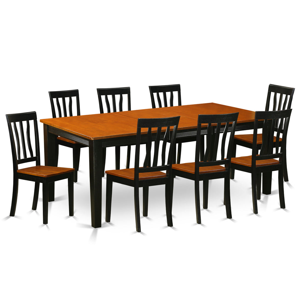 East West Furniture QUAN9-BCH-W 9 Piece Kitchen Table & Chairs Set Includes a Rectangle Dining Room Table with Butterfly Leaf and 8 Solid Wood Seat Chairs, 40x78 Inch, Black & Cherry