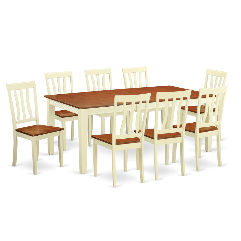 East West Furniture QUAN9-WHI-W 9 Piece Dining Room Furniture Set Includes a Rectangle Kitchen Table with Butterfly Leaf and 8 Dining Chairs, 40x78 Inch, Buttermilk & Cherry
