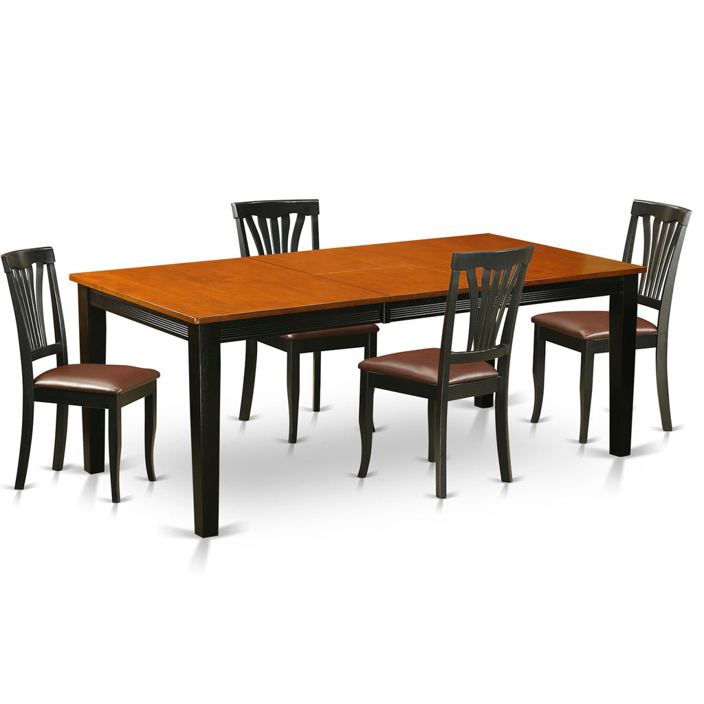 East West Furniture QUAV5-BCH-LC 5 Piece Dinette Set Includes a Rectangle Dining Room Table with Butterfly Leaf and 4 Faux Leather Upholstered Dining Chairs, 40x78 Inch, Black & Cherry