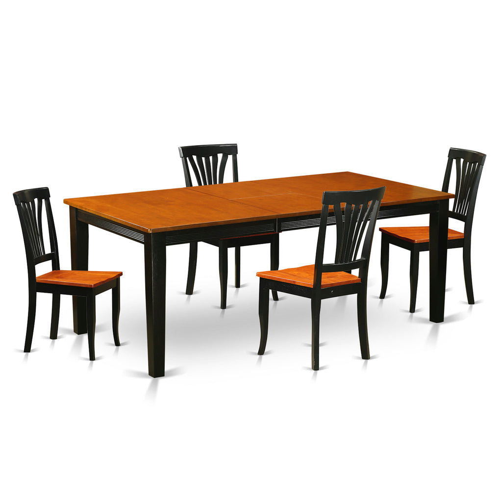 East West Furniture QUAV5-BCH-W 5 Piece Dining Set Includes a Rectangle Dining Room Table with Butterfly Leaf and 4 Kitchen Chairs, 40x78 Inch, Black & Cherry