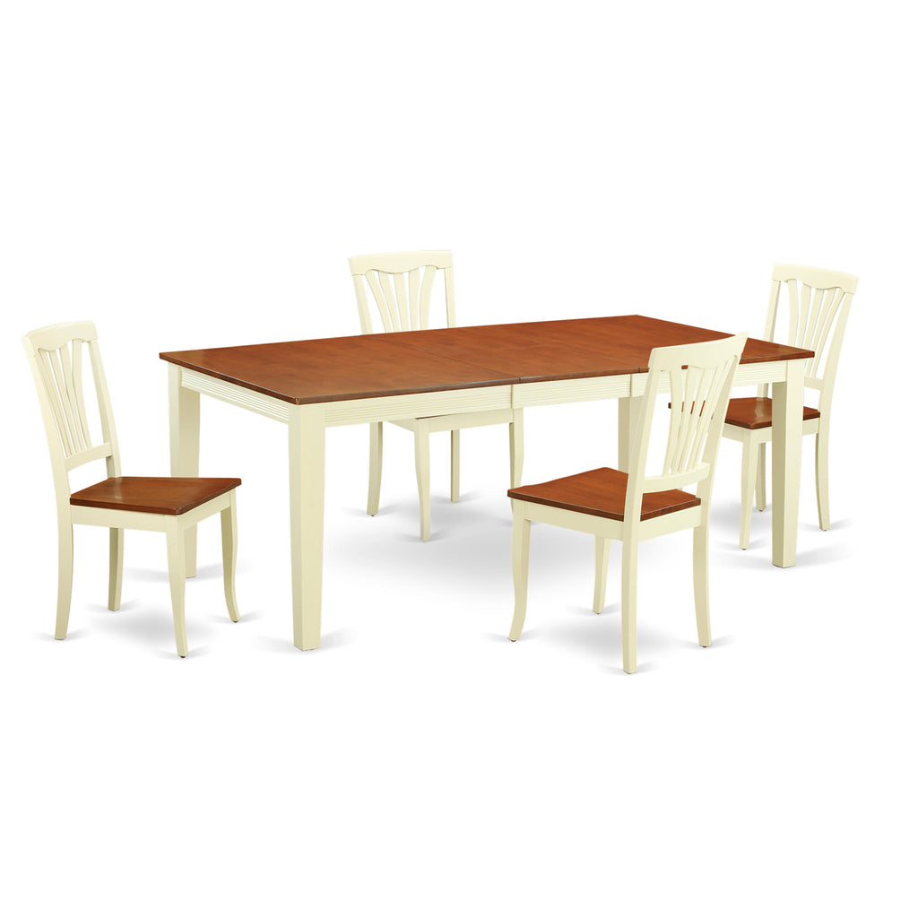 East West Furniture QUAV5-WHI-W 5 Piece Dining Room Table Set Includes a Rectangle Kitchen Table with Butterfly Leaf and 4 Dining Chairs, 40x78 Inch, Buttermilk & Cherry