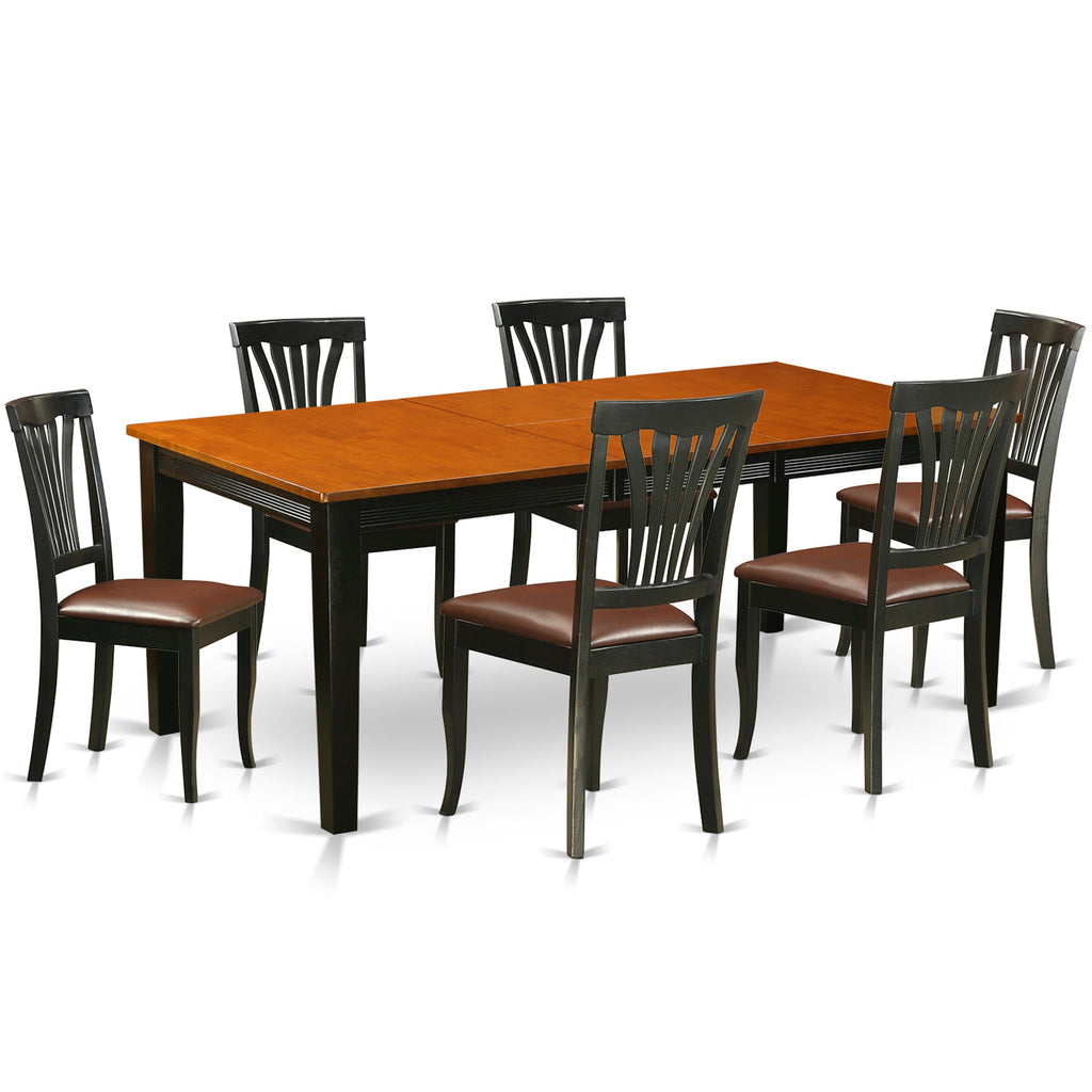 East West Furniture QUAV7-BCH-LC 7 Piece Kitchen Table Set Consist of a Rectangle Dining Table with Butterfly Leaf and 6 Faux Leather Dining Room Chairs, 40x78 Inch, Black & Cherry