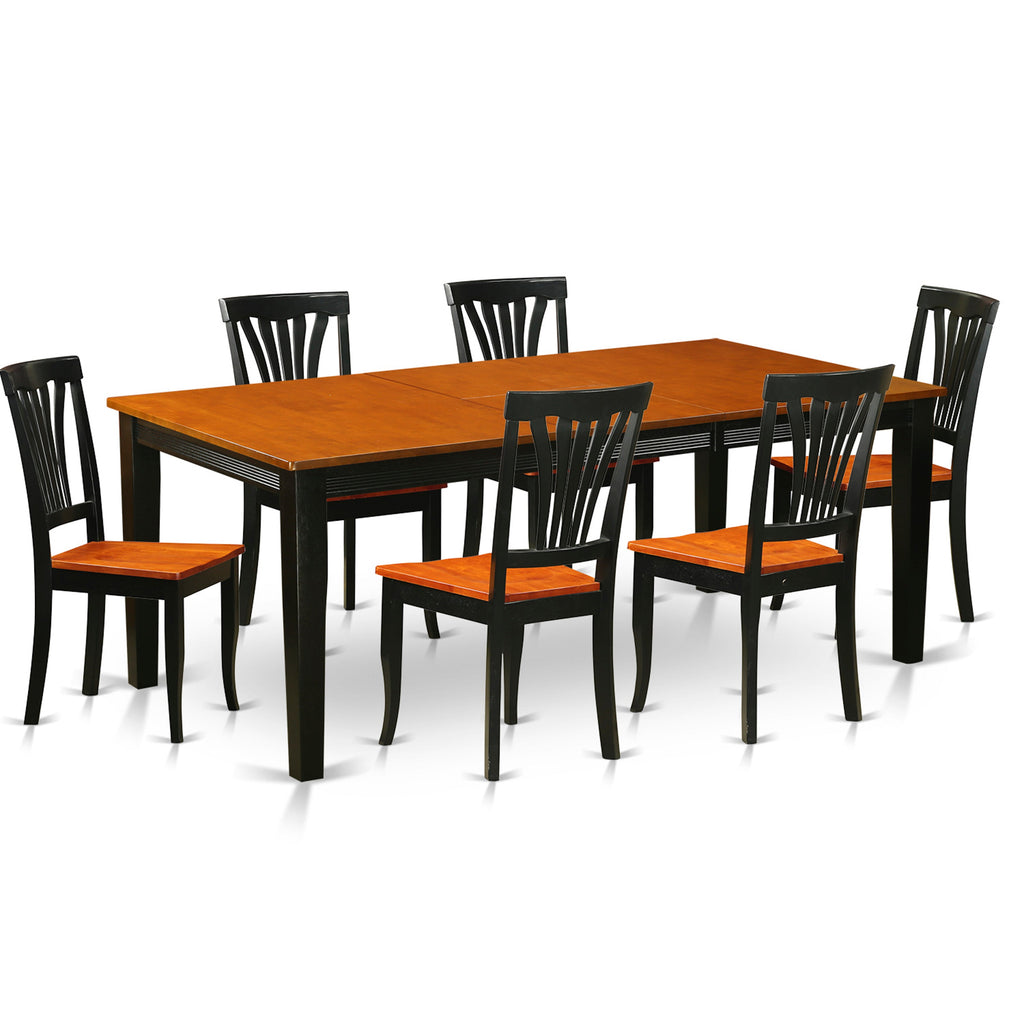 East West Furniture QUAV7-BCH-W 7 Piece Modern Dining Table Set Consist of a Rectangle Wooden Table with Butterfly Leaf and 6 Kitchen Dining Chairs, 40x78 Inch, Black & Cherry