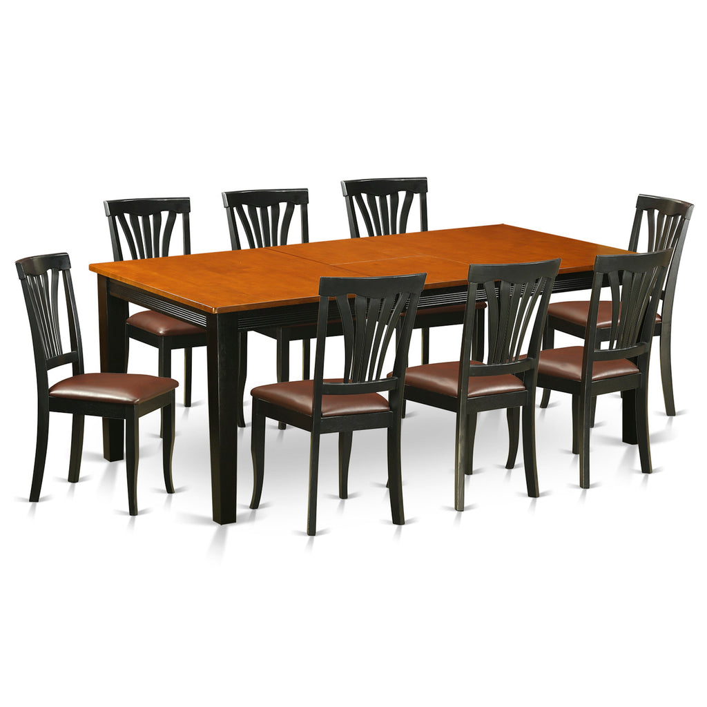 East West Furniture QUAV9-BCH-LC 9 Piece Dining Table Set Includes a Rectangle Wooden Table with Butterfly Leaf and 8 Faux Leather Dining Room Chairs, 40x78 Inch, Black & Cherry